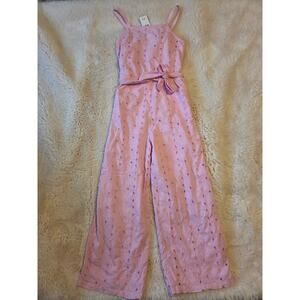 Abercrombie Kids Sleeveless Baby Pink Eyelet Girl's belted Jumpsuit size 11/12